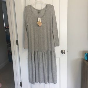 Dual Nature Womens Gray Heather Long Sleeve Drop Waist Casual Midi Dress Size XS